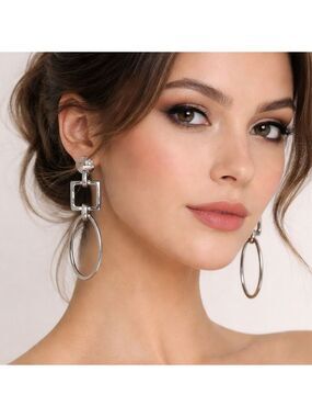 Silver Geometric Drop Earrings | Modern Linked Dangle